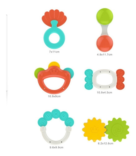 Set De Rasca Encías Y Sonajeros Para Bebé Huanger X 6 Piezas Color Vivos