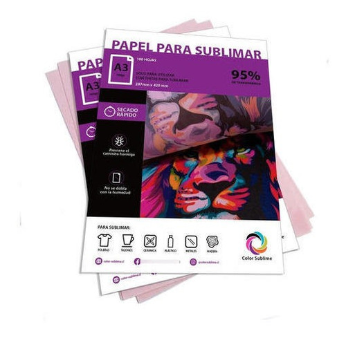 Papel Sublimacion Resma A3 Secado Rapido 100h 100gr P/ Epson