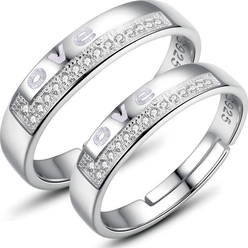 2 Anillos De Plata 925 Promesa Ajustable Compromiso Pareja