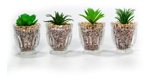 4 Vaso Decorativo De Vidro Com Planta Suculenta Artificial