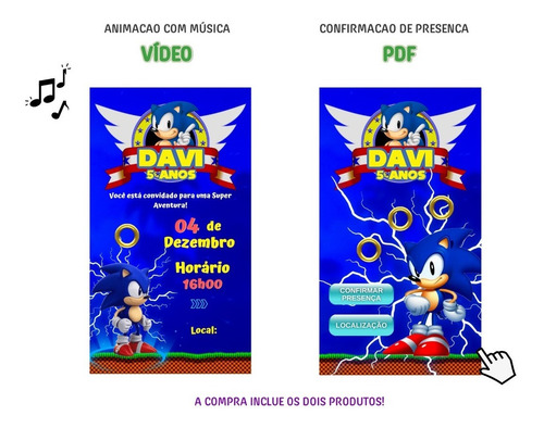 Convite Digital Animado Interativo Whatsapp Sonic