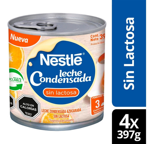 Leche Condensada Nestlé® Sin Lactosa Lata 397g X4 Tarros