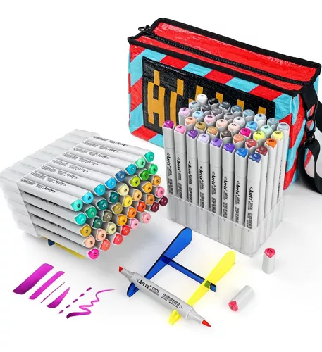 Arrtx OROS 80 colores rotuladores de alcohol punta doble pincel y cincel,  marcadores permanentes con caja portátil para niños, principiantes,  artistas