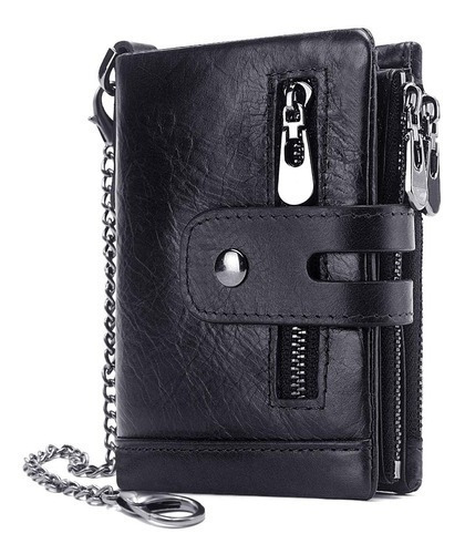 Cartera Para Hombre Con Cadena De Cuero Con Bloqueo Rfid