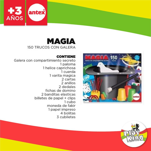 Imagen 2 de 5 de Juego De Magia 150 Trucos Con Galera Original Antex Playking