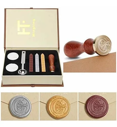Kit Sello De Cera Antiguo Con Iniciales Y Caja Regalo.