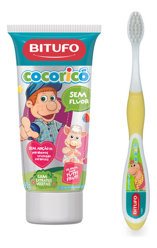 Kit Escova Infantil + Pasta Creme Dental 2 A 5 Anos Cocoricó