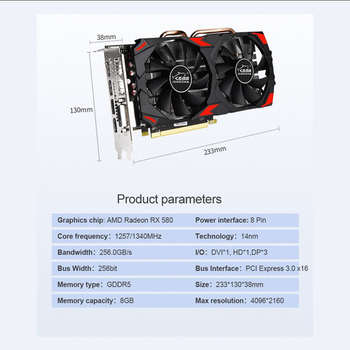 Tarjeta Gráfica Para Juegos Jingsha Rx580 Memoria De 8gb/gdd