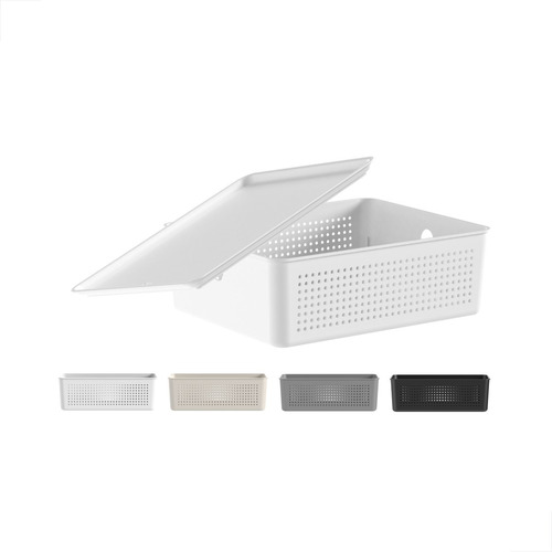 Cesto Flow Organizador Com Tampa Multiuso Lavanderia 27x22cm Cor Branco