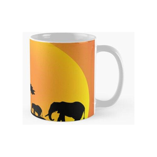 Taza Elefante Mamá Y Bebé Puesta De Sol Calidad Premium