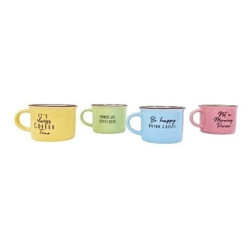 Set X4 Jarro Tazas Café Pocillos Con Frases Colores Mug