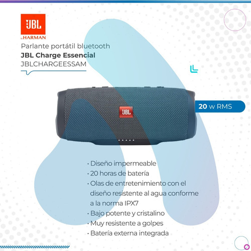 Imagen 2 de 10 de Parlante Jbl Charge Essencial Bluetooth Gun Metal Black