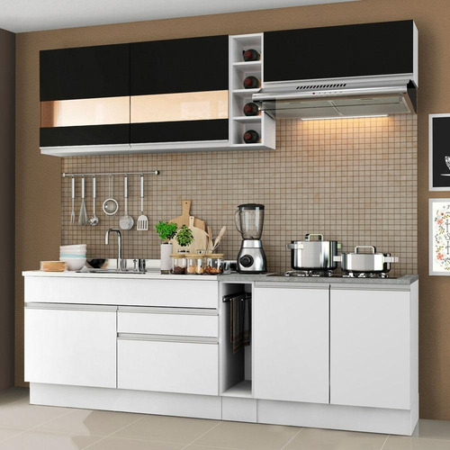 Cozinha Completa Madesa Parma Com Armário Balcão S Tampo Pia Cor Branco/Branco/Preto