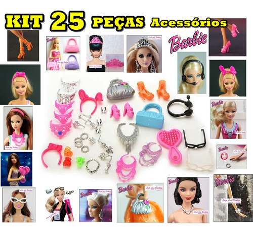 Kit P/ Boneca Barbie Acessórios Super Fashion Luxo 25 Peças