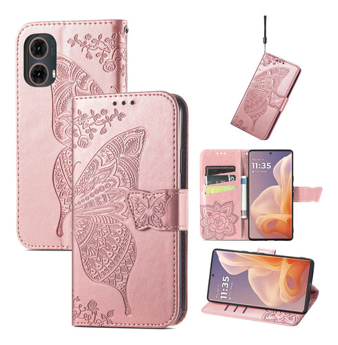 Funda Tipo Cartera Emboss Butterfly Para Motorola Con Tapa