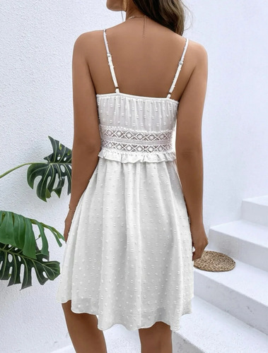 Vestido De Encaje Sin Mangas Con Escote En V Para Mujer