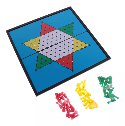 Dama Chinesa Jogo Tabuleiro Madeira Hexágono + Dados 20cm