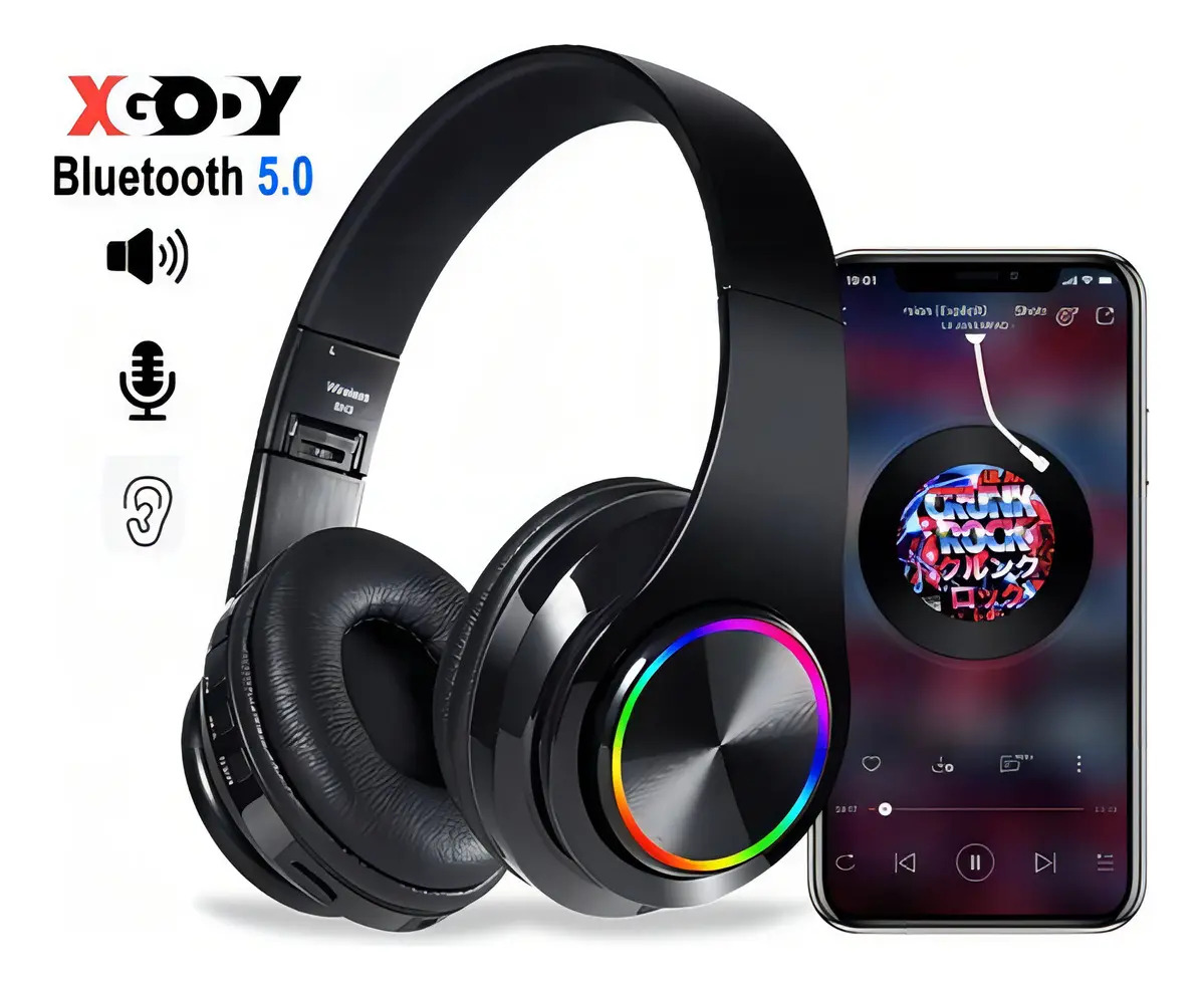 Fones de ouvido sem fio Bluetooth de alta fidelidade para jogos com luz LED Rgb