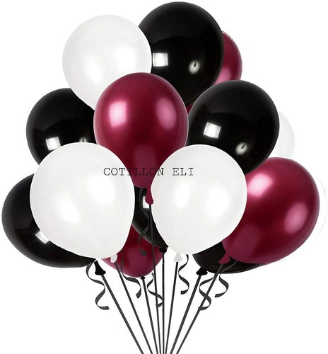 Set 15 Globos Latex Bordo  Blanco Y Negro (borgoña)