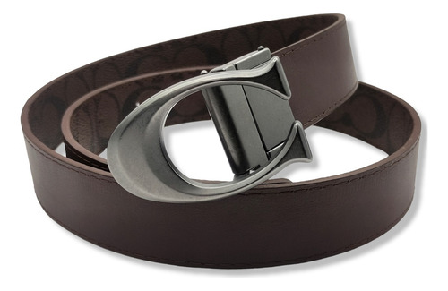 Cinturon Coach Doble Vista Reversible Hombre Mujer Unisex Color Chocolate Diseño De La Tela Hebilla C Talla Xg (130cm)