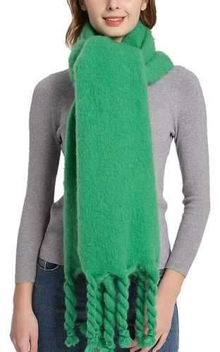 Bufanda Lana Nube Ruana Mantón Flecos Super Suave Liso Mujer Verde Trenza Unico