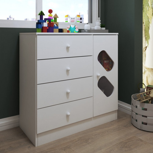 Cômoda Infantil Submarino 1 Porta 4 Gavetas Branco -