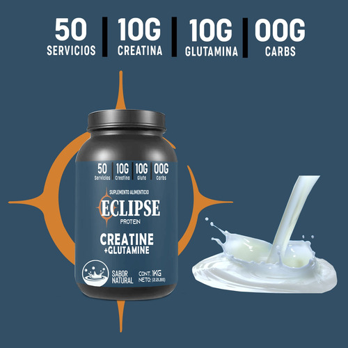 Suplemento Creatina + Glutamina Eclipse 1 Kg 50 Servicios Natural