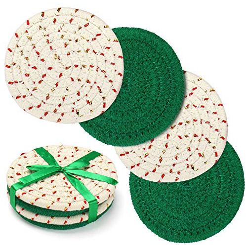 Juego De Posavasos Trivets Posavasos De Tela Tejida Hil...