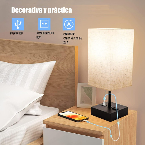 Imagen 5 de 7 de Lámpara De Mesita De Noche Para Dormitorio