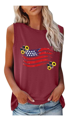 Camiseta Manga Estampado Patriotico Para Mujer 4 Julio Dia