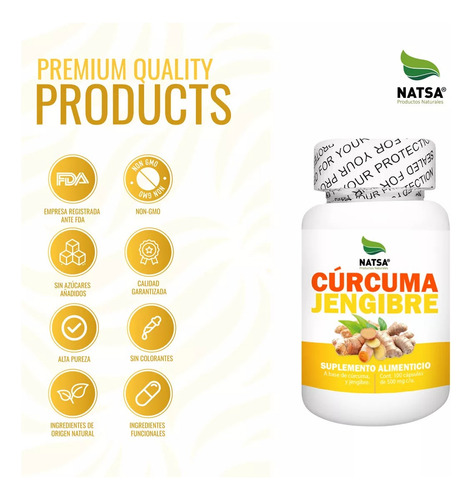 Natsa Curcuma Y Jengibre 100 Cápsulas, Calidad Premium Sfn