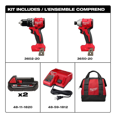 Kit Combinado Milwaukee M18 18 18 V, Iones De Litio, Sin Esc
