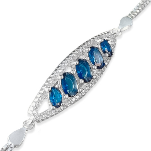 Pulsera Plata Italiana 925 Modelo Bella Azul