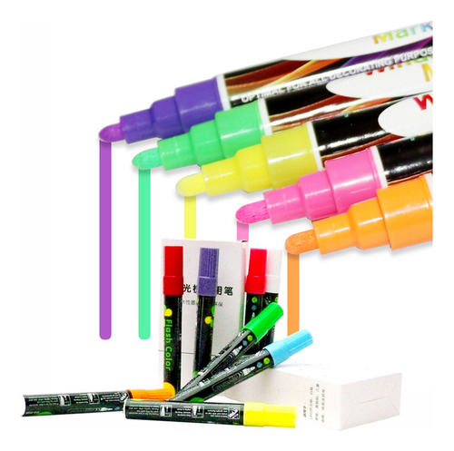 Plumones Para Pizarra Led Flourecente Pack 8 Colores ..
