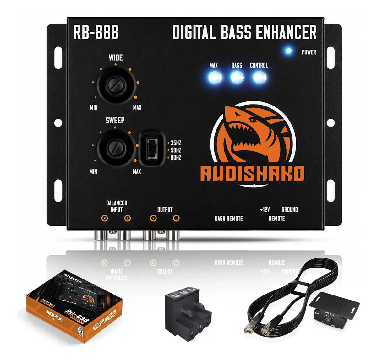 Epicentro Ecualizador Para Carro Audishako RB-888 Restaurador De Bajos Para Subwoofer, Procesador De Audio Para Pickups Y Suv Incluye Control De Bajos