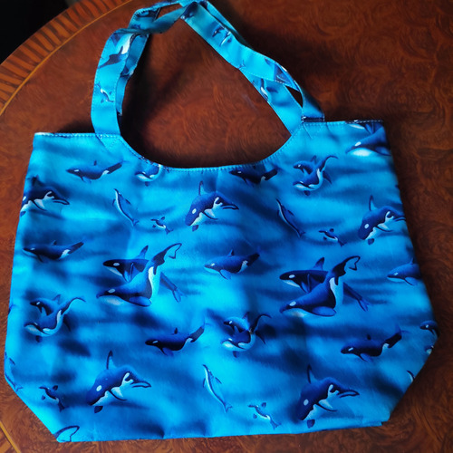 Bolso Cartera Morral Playero Azul De Delfines