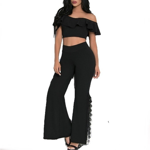 Conjunto De Blusa Estraple Y Pantalon Abertura Inferio Mujer