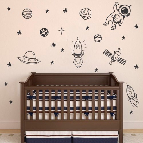 Kit Adesivos Parede Astronauta Estrela Lua Foguete Estrelas