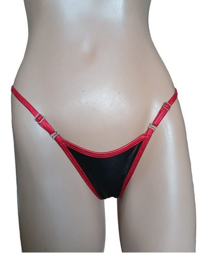 Tanga Bikini Hilo En V Edén 702 Negro + Rojo Metal - Fun*