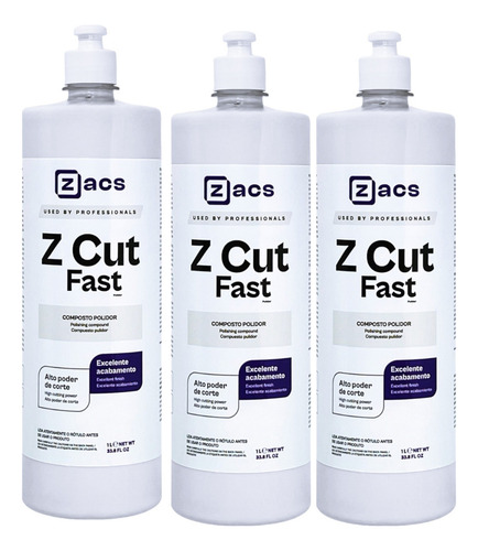 Kit 3 Composto Polidor Zacs Z Cut Fast 1l Profissional