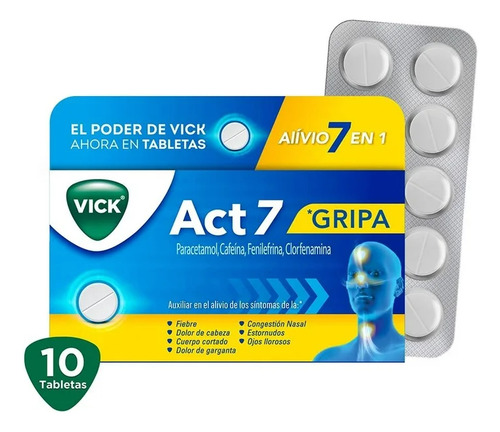 Act 7 Tableta 500 Mg/25 Mg/5 Mg/4 Mg, 10 Tabletas Pack 3