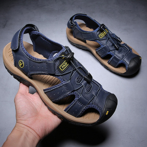 Sandalias For Hombre, Zapatos De Playa De Cuero De Moda Y T