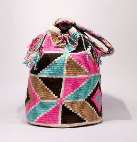 Bolso Wayuú De Gaza Corta Y Ancha Con Diseño Tamaño Grande 