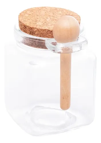 Kit 6 Porta Temperos Quadrado 310 Ml Vidro Colher Bambu Lyor