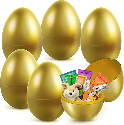 Huevos De Pascua Plasticos Para Rellenar 15cm Dorados X 6u