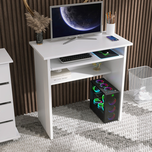 Mesa Para Computador Branca Com Suporte De Teclado Retrátil