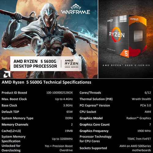 Procesador Amd Ryzen 5 5600g, Caché 16mb Hasta 4.40 Ghz Am4