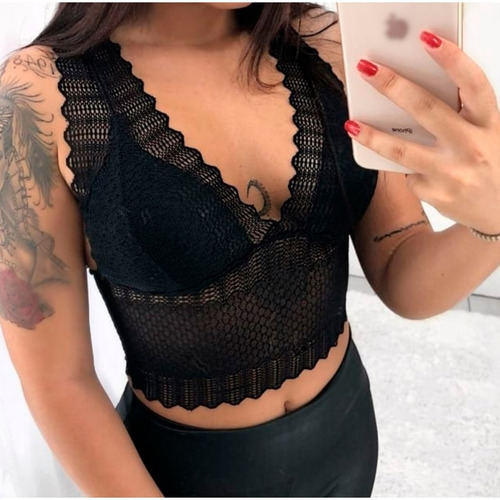 Imagem 1 de 1 de Cropped Top Renda Sutiã Regata Feminino