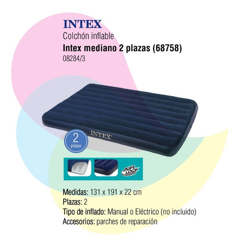 Imagen 2 de 7 de Colchón Inflable Intex Mediano 2 Plazas 131x191x22cm 68758