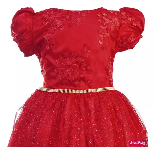 Vestido infantil Vermelho Daminha de Casamento Princesa - Vermelho